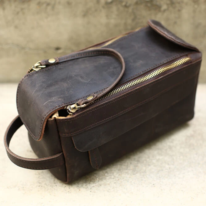 Unique Groomsmen Gift, Personalized Leather Toiletry Bag, Leather Dopp Kit