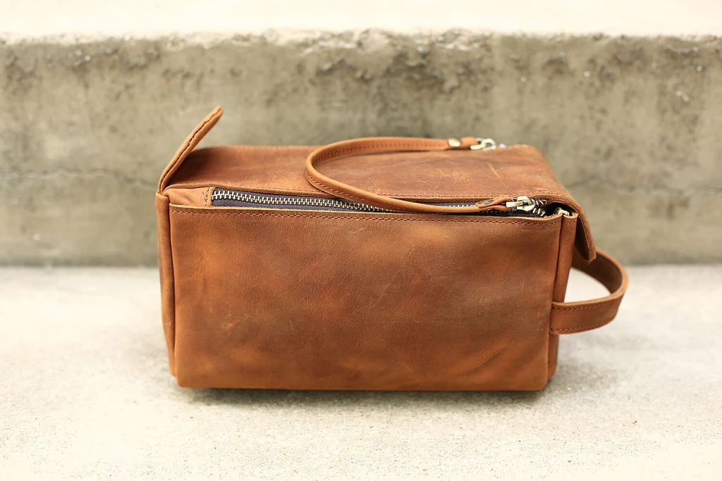 Mens Toiletry Bag: Brown Dopp Kit  leather toiletry bag by KMM & Co.