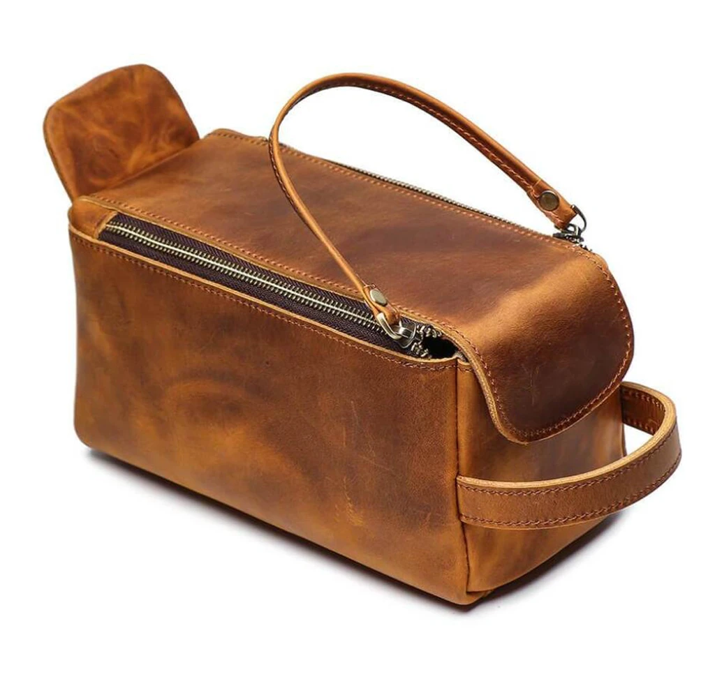 Leather Toiletry Bag Men Personalized, Custom Dopp Kit, Truck