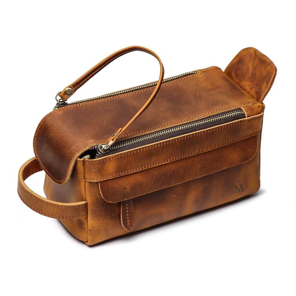 Unique Groomsmen Gift, Personalized Leather Toiletry Bag, Leather Dopp Kit