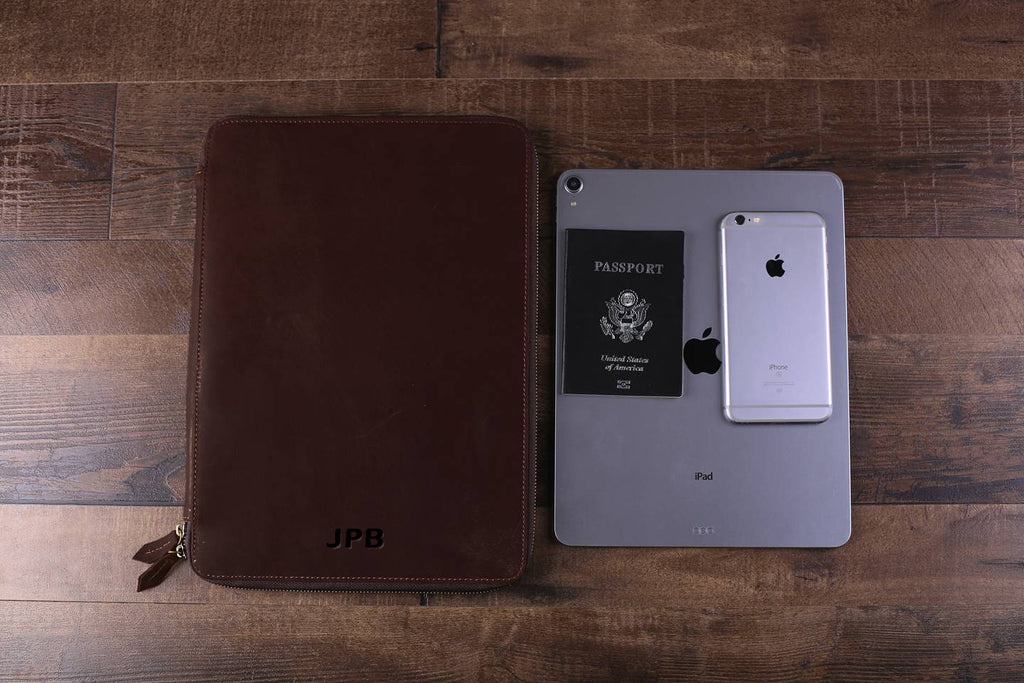 Personalized Large Leather Travel Wallet, iPad Pro Holder, Groomsmen Gift, Birthday Gift