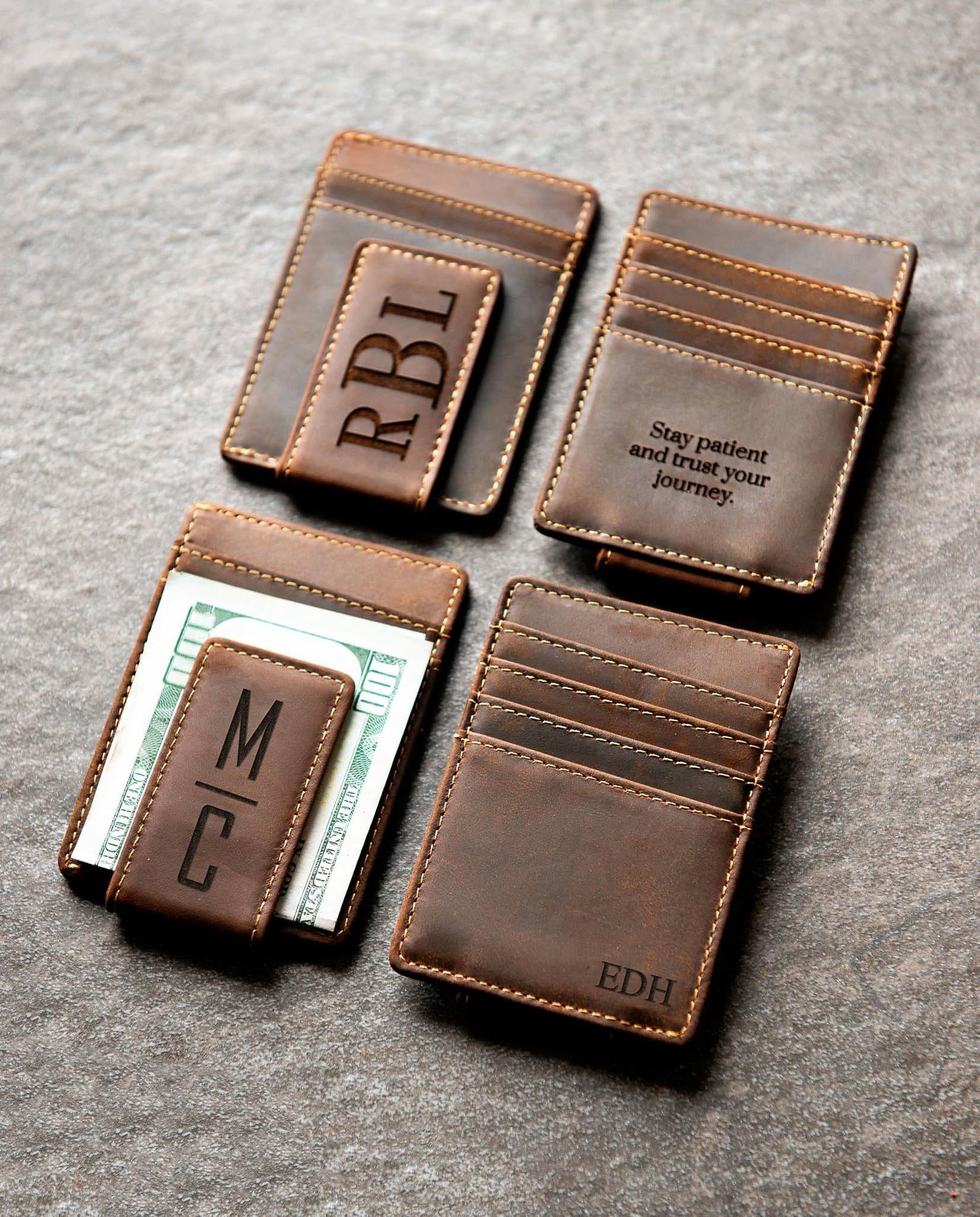 RUGGEDGIFTS Personalized Money Clip, Christmas Gifts For Him, Custom  Leather Money Clip, Leather Wallet For Men, Customizable Money Clip, Card  Holder