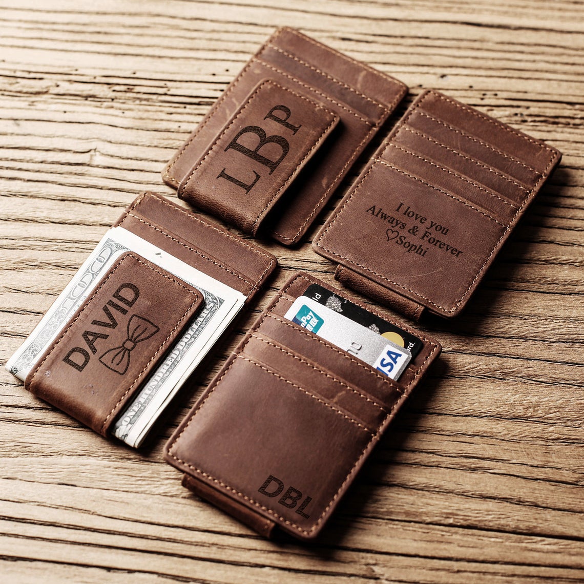 Designer J Wilson Mens Real Leather Thin Wallet Money Clip Card Holder Slim