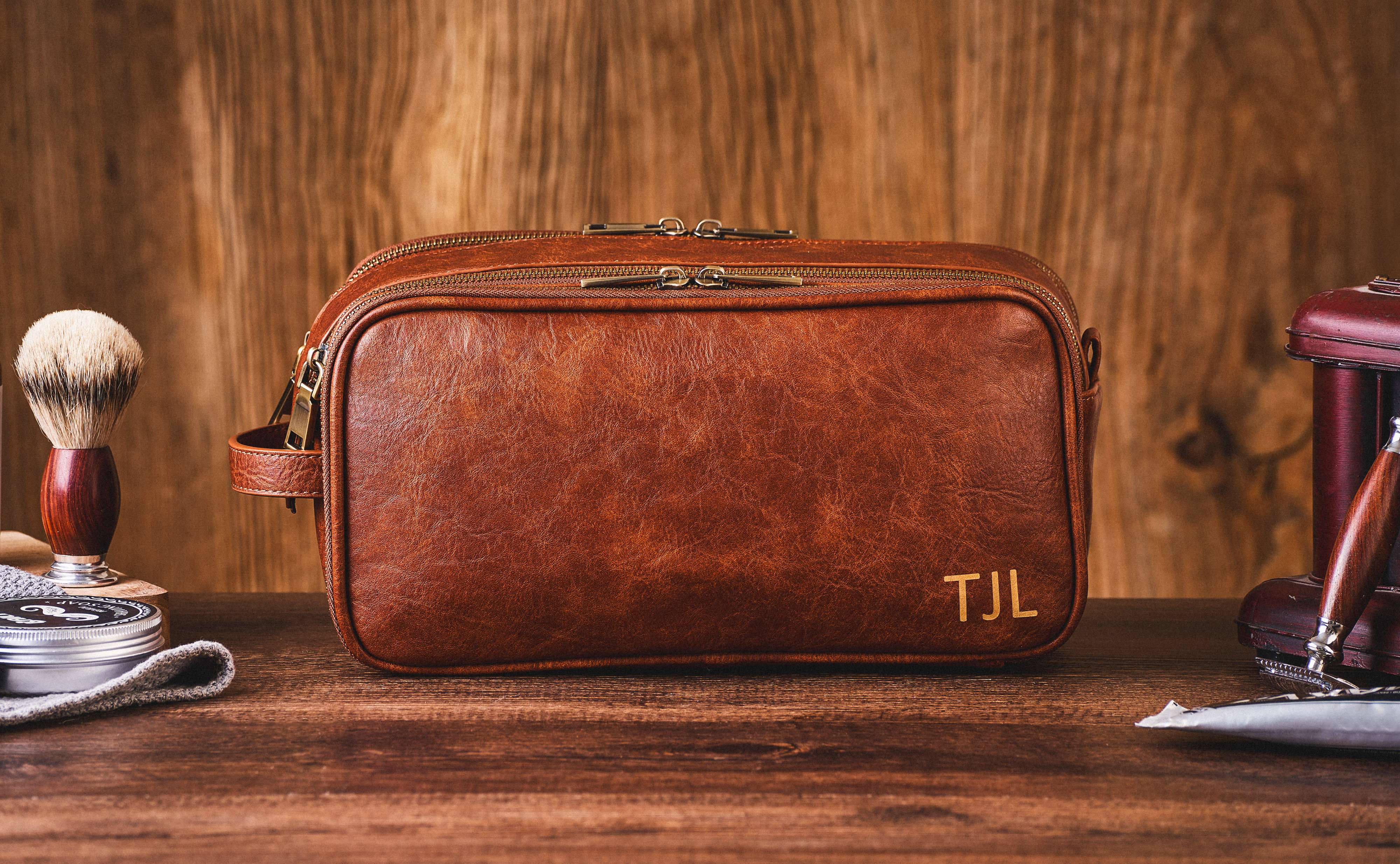 best men's travel toiletry bags Personalized Groomsmen Gift, Men's Toiletry Bag, Vegan Leather Dopp Kit, Father's Gift, Gift for Him Vintage Brown / Yes