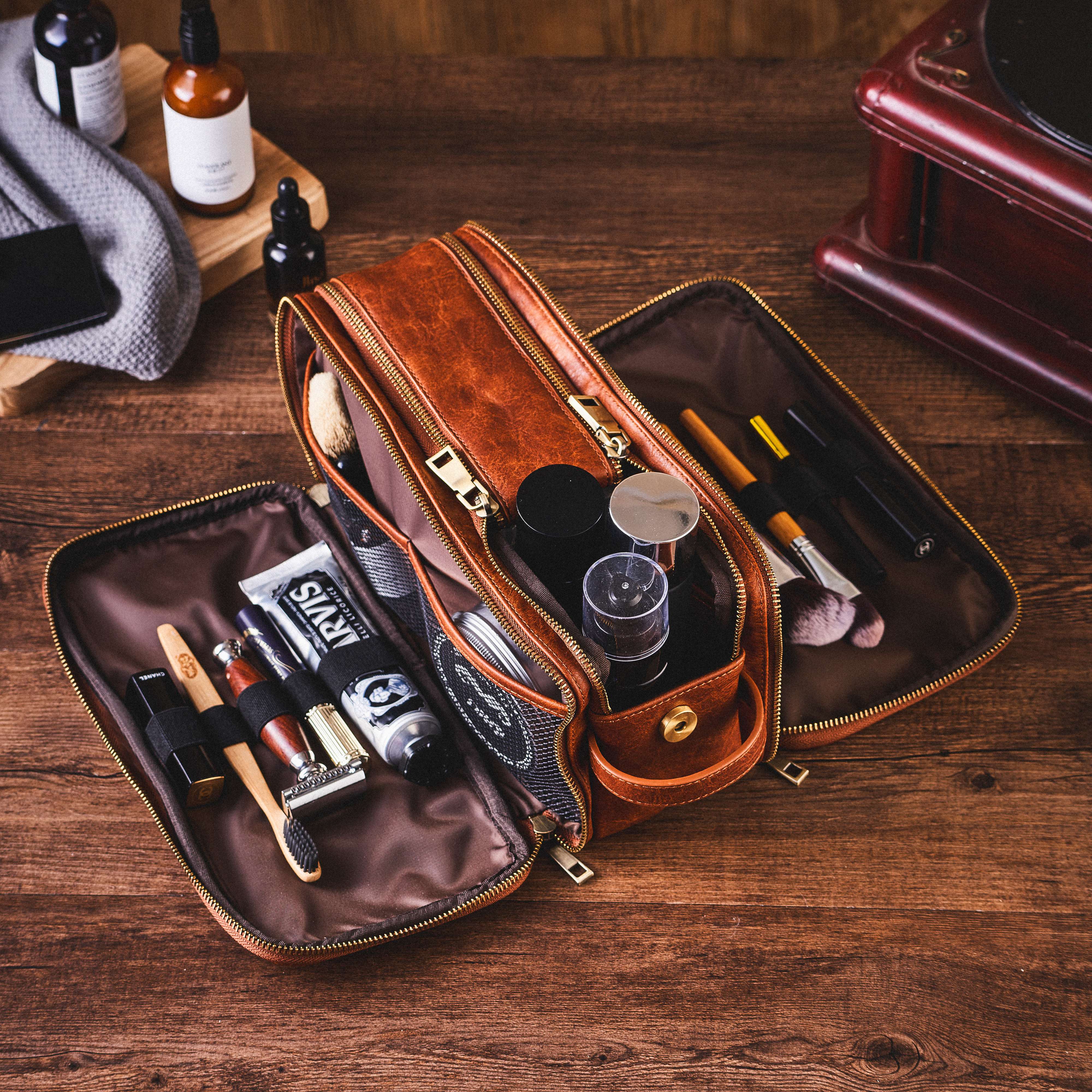 best mens travel toiletry bag Personalized Groomsmen Gift, Men's Toiletry Bag, Vegan Leather Dopp Kit, Father's Gift, Gift for Him Vintage Brown / No