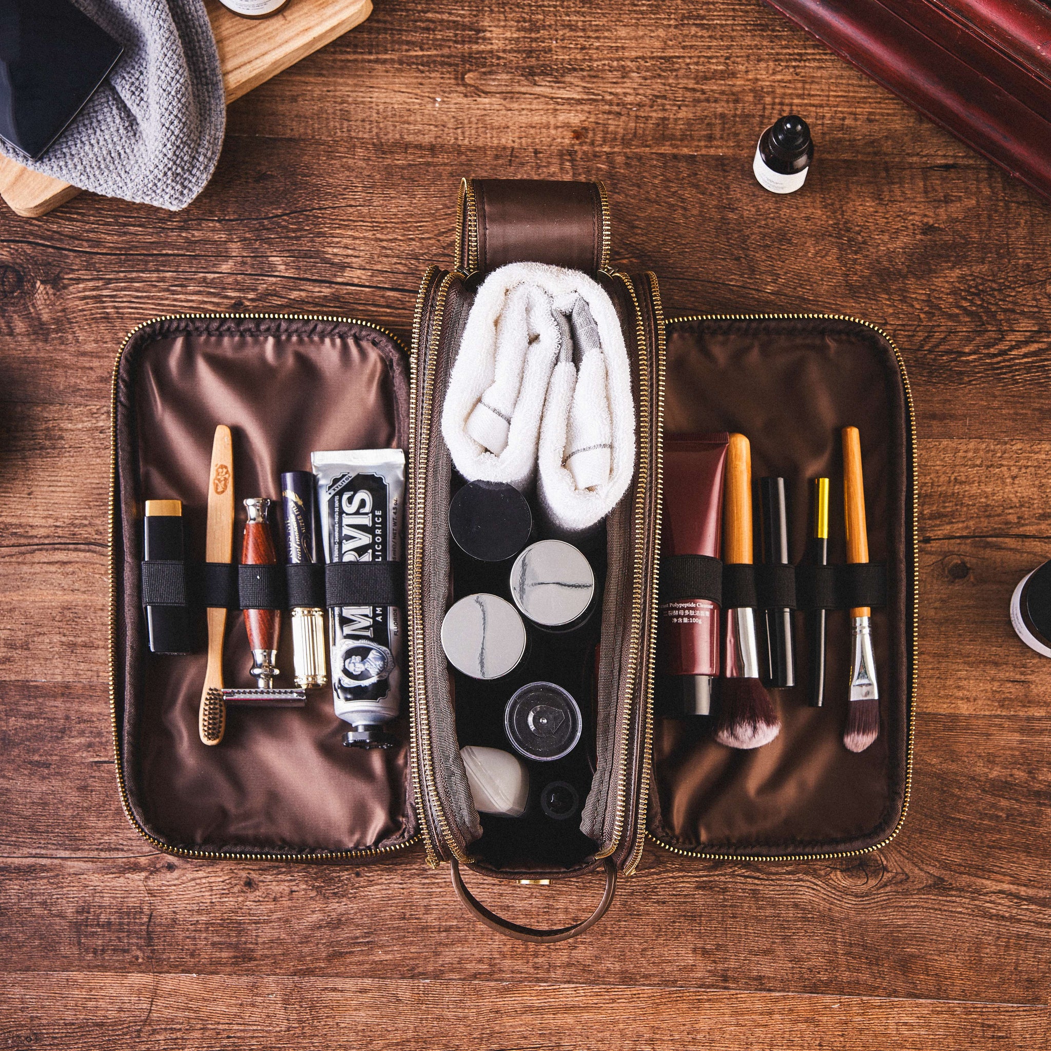 best men's bathroom travel bag Personalized Groomsmen Gift, Men's Toiletry Bag, Vegan Leather Dopp Kit, Father's Gift, Gift for Him Coffee / Yes