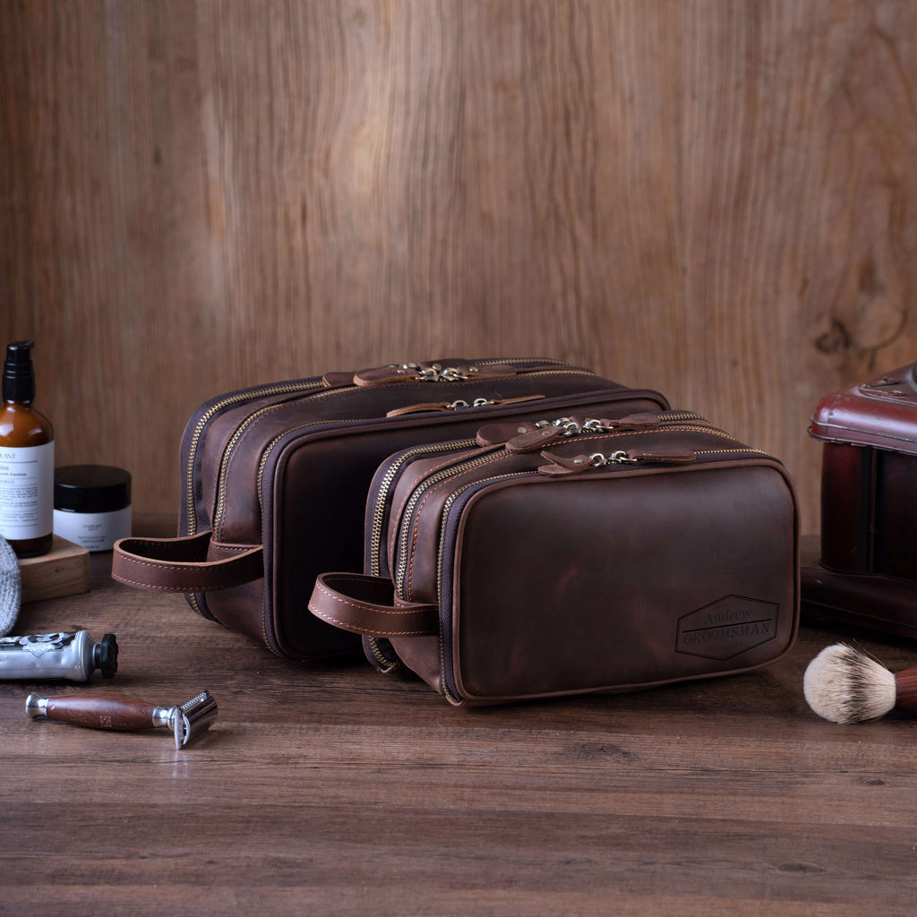 Personalized Groomsmen Gift, Cusotm Leather Toiletry Bag, Leather Dopp Kit, Men's Shaving Kit