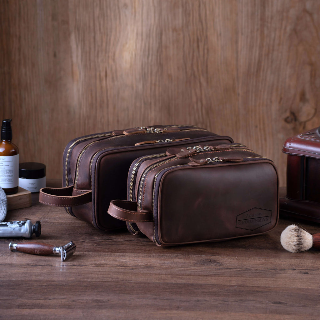 Personalized Groomsmen Gift, Leather Toiletry Bag Men, Leather Dopp Kit, Gift for Him