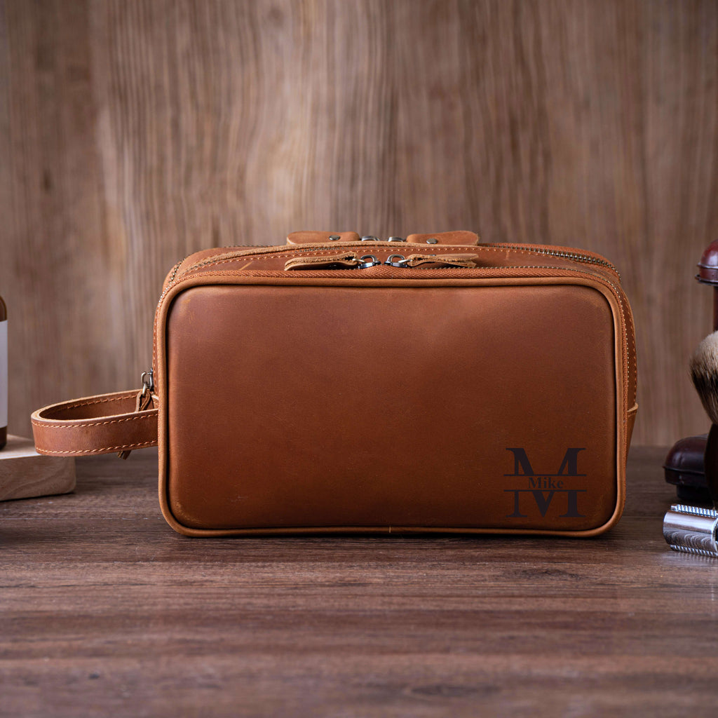 Personalized Groomsmen Gift, Leather Toiletry Bag Men, Leather Dopp Kit, Gift for Him