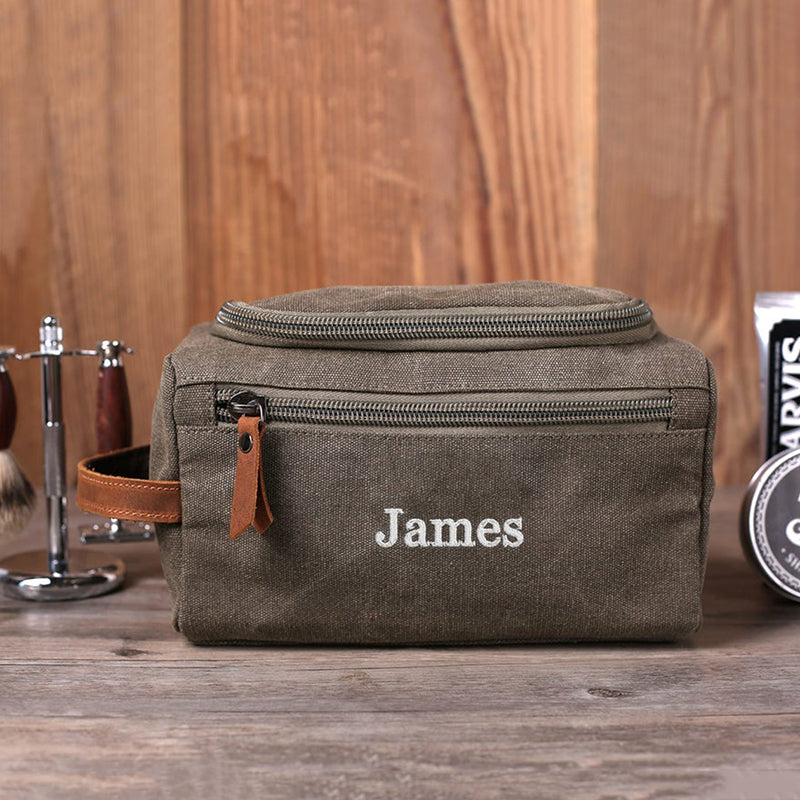 Personalized Groomsmen Gifts Embroidered Canvas Toiletry Bag Men's Travel Dopp Kit