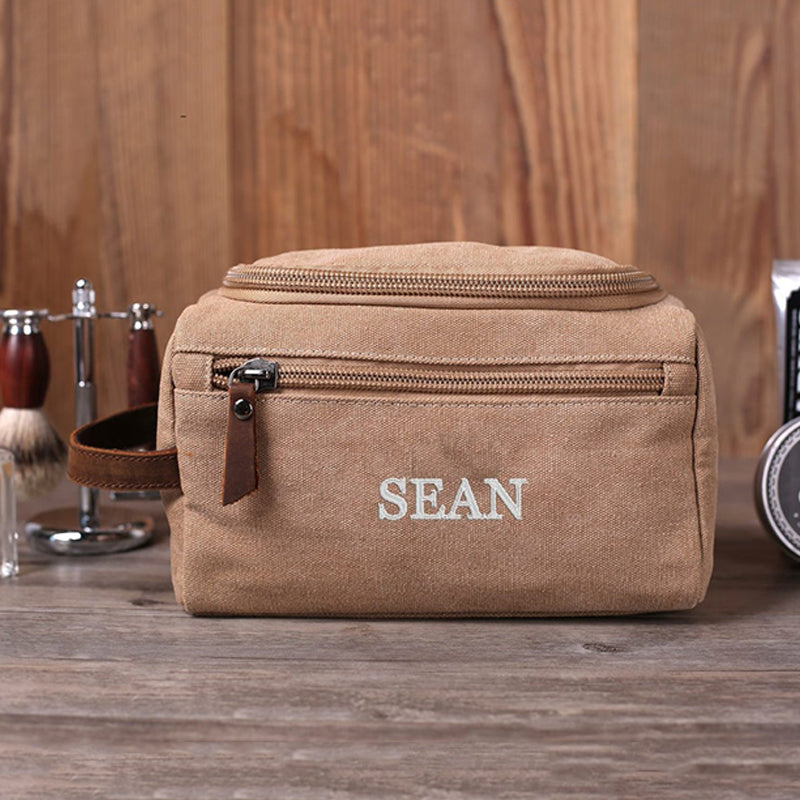 Personalized Groomsmen Gifts Embroidered Canvas Toiletry Bag Men's Travel Dopp Kit