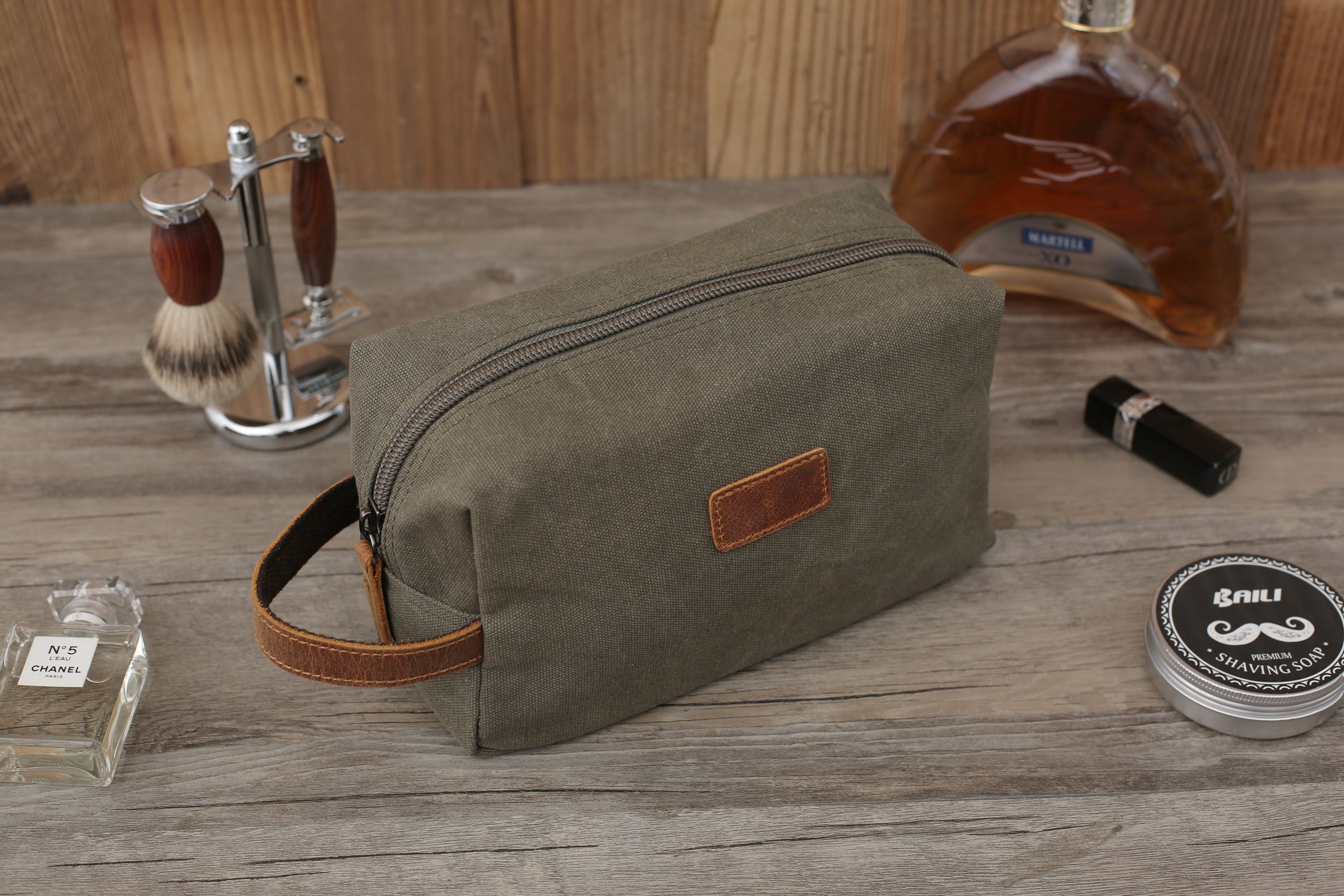 customized travel toiletry bag Personalized Canvas Toiletry Bag, Mens Dopp Kit, Groomsmen Gifts Ideas Army Green / No