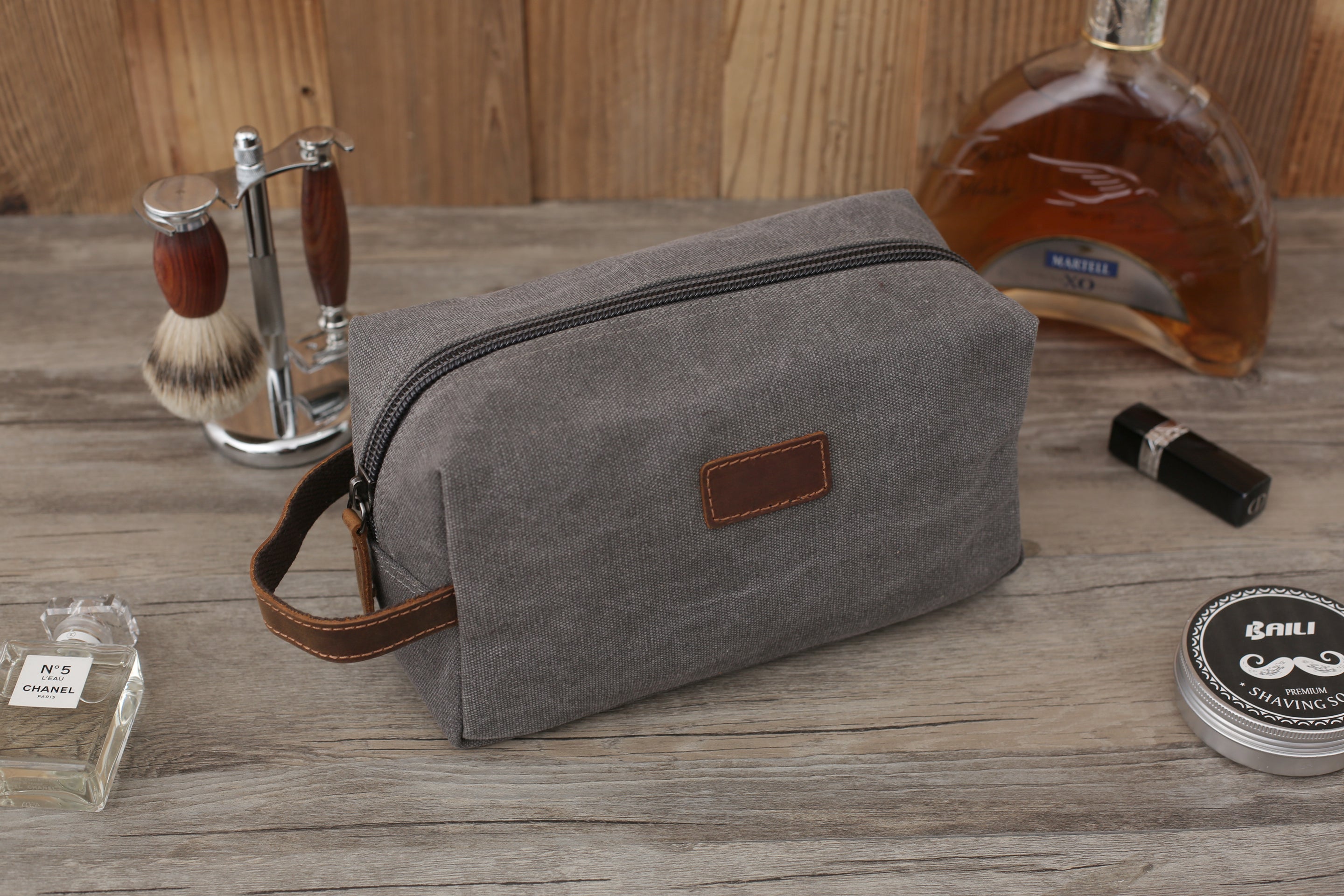Personalized Canvas Toiletry Bag, Mens Dopp Kit, Groomsmen Gifts Ideas Black / No