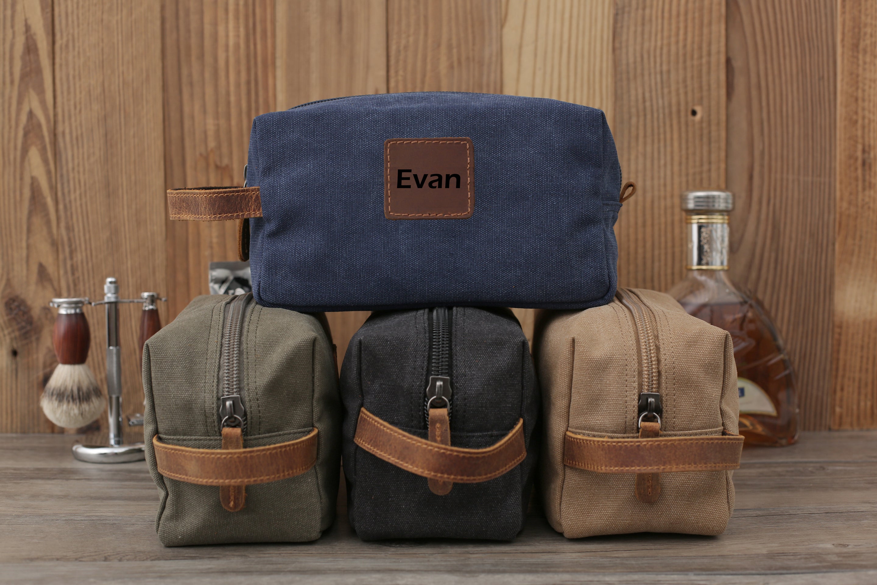 Personalized Canvas Toiletry Bag Mens Dopp Kit Groomsmen Gifts Ideas JackLeatherStudio