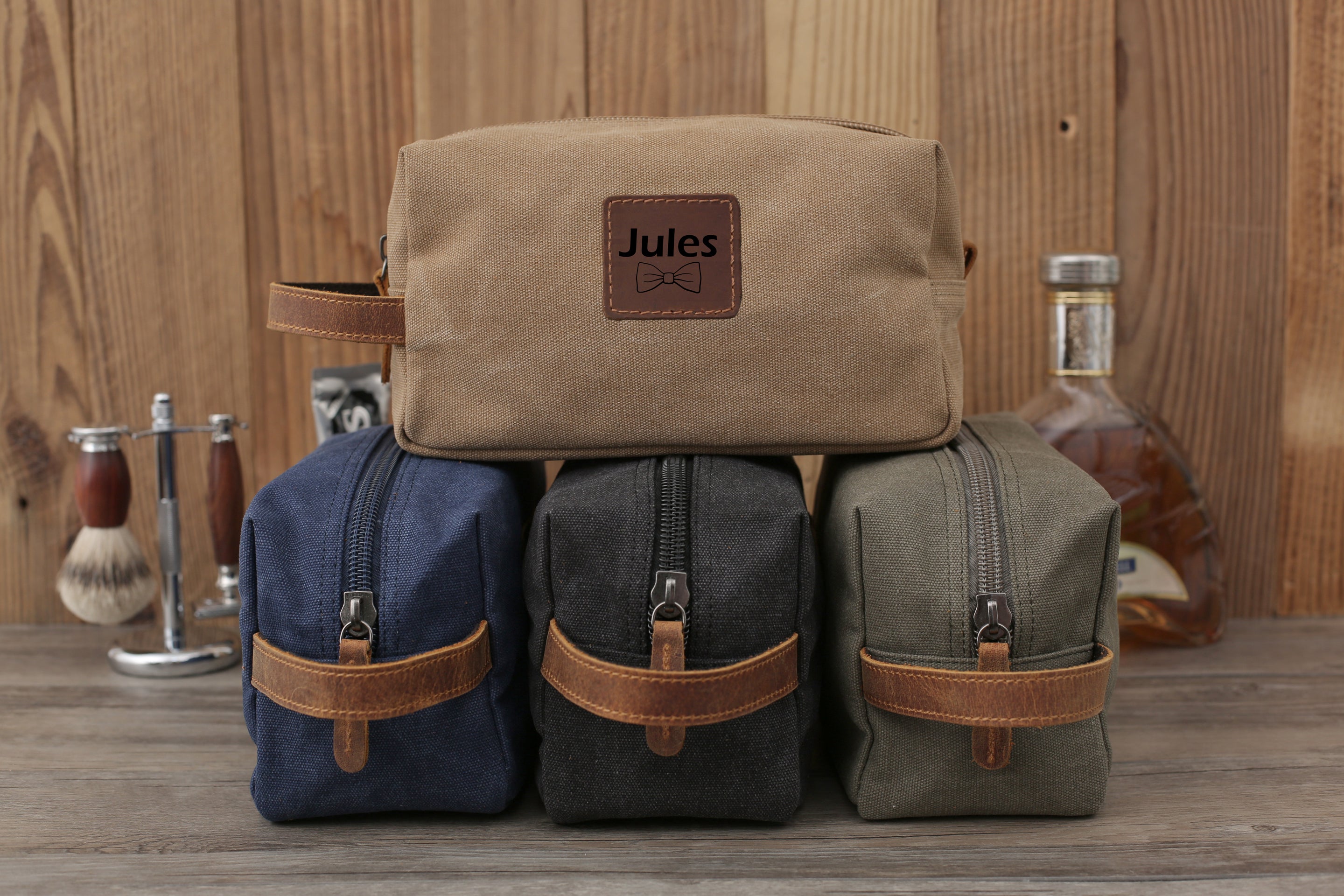 Toiletry Bag. Personalized Canvas and Leather Dopp Kit. 