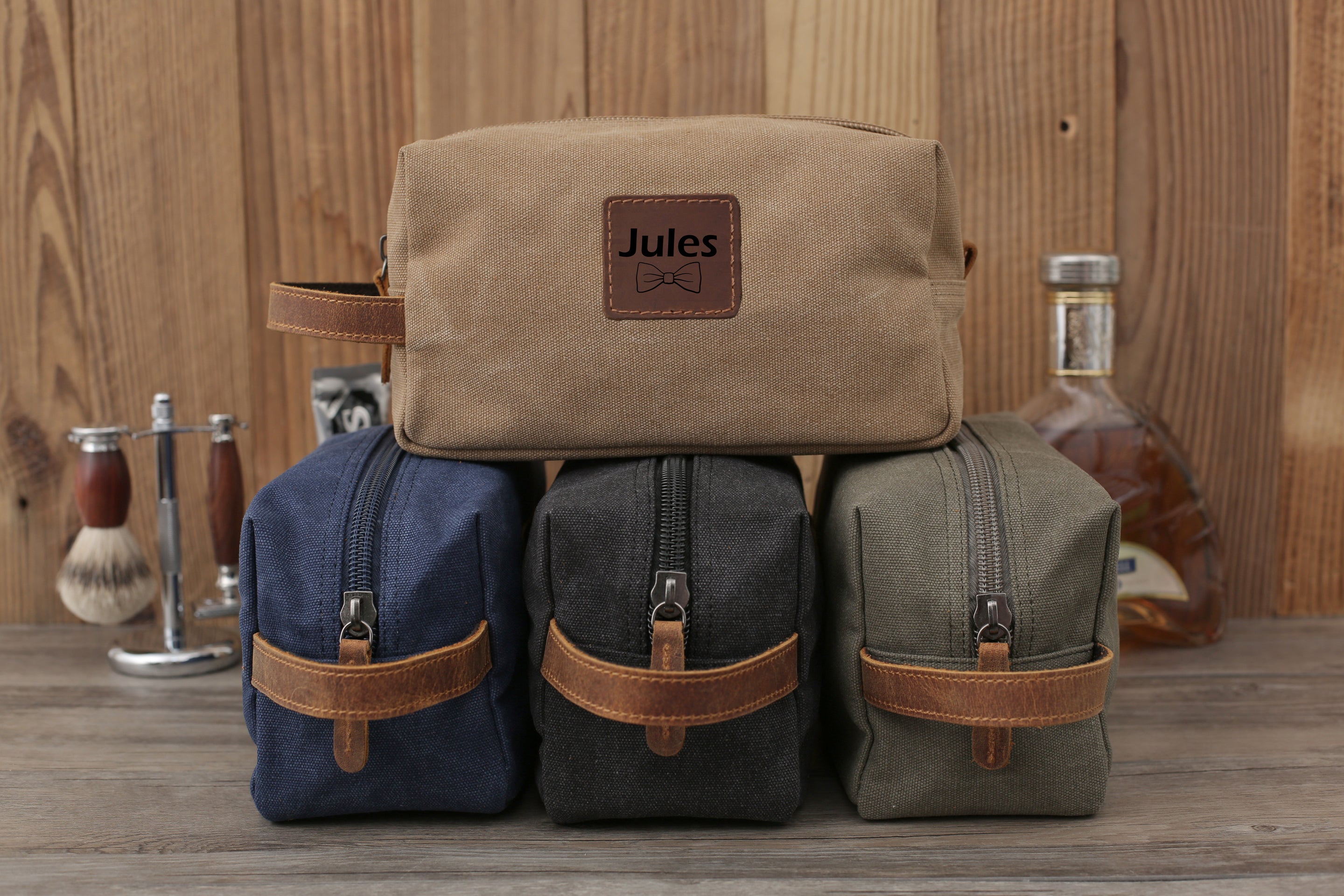 customized travel toiletry bag Personalized Canvas Toiletry Bag, Mens Dopp Kit, Groomsmen Gifts Ideas Khaki / Yes