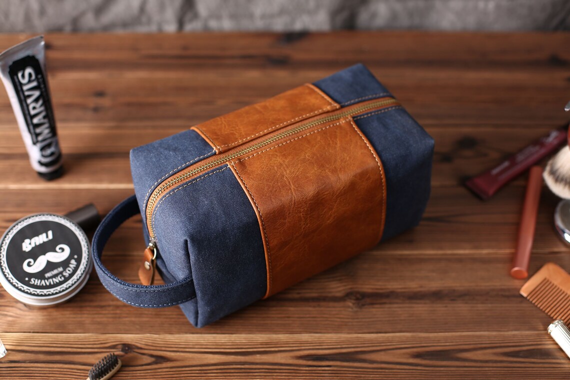 Groomsmen Gift Personalized Leather Toiletry Bag Waterproof