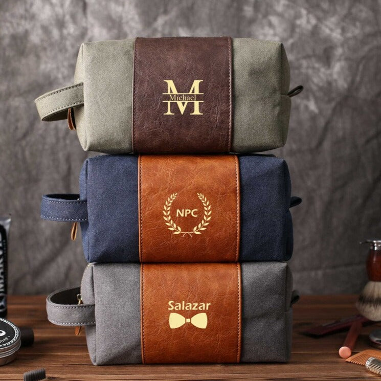 Groomsmen Gift Monogrammed Toiletry Bag, Canvas Dopp Kit Shaving