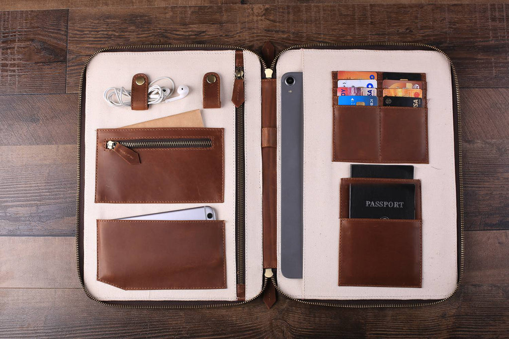 Personalized Large Leather Travel Wallet, iPad Pro Holder, Groomsmen Gift, Birthday Gift