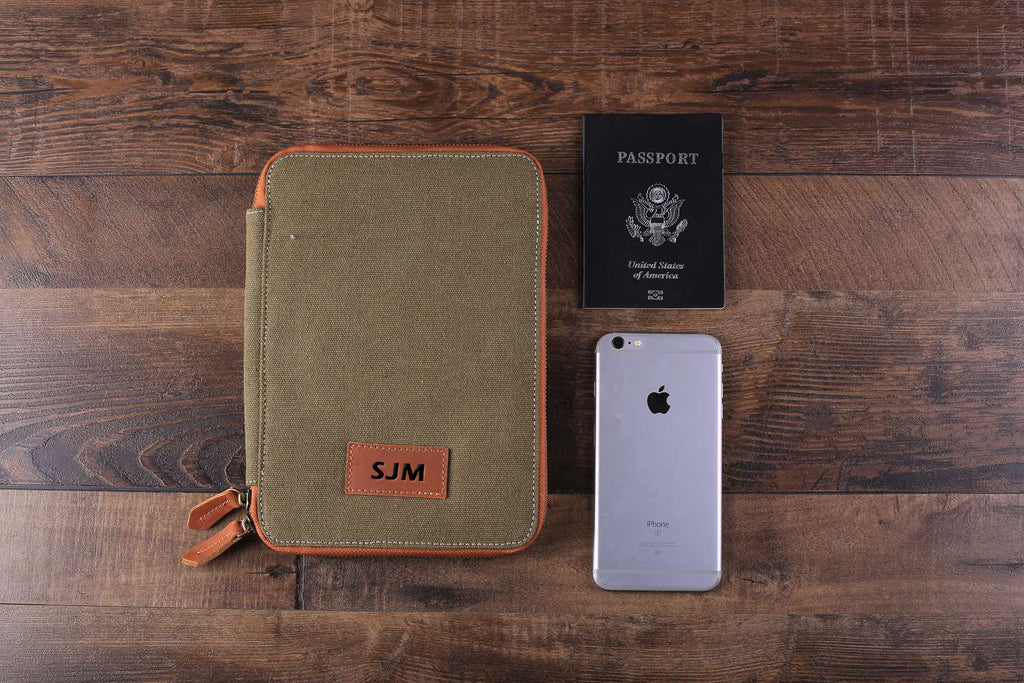 Bridesmaid Gift, Personalized Canvas Travel Wallet with Leather Trim
