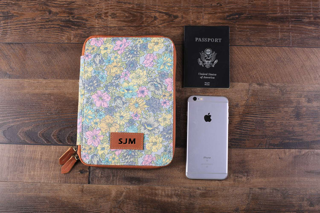 Bridesmaid Gift, Personalized Canvas Travel Wallet with Leather Trim