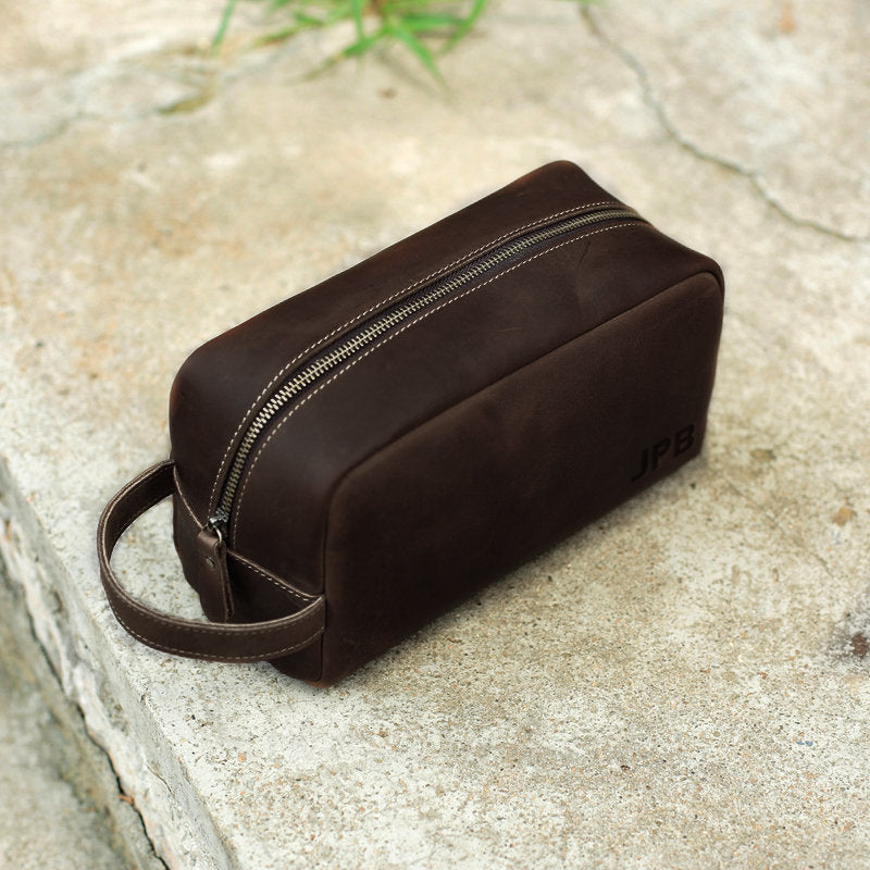 Personalized Groomsmen Gift, Cusotm Leather Toiletry Bag, Leather Dopp –  JackLeatherStudio