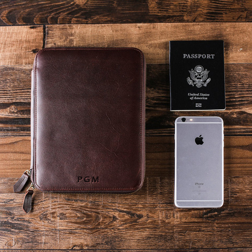 Personalised Brown Leather Passport Cover- Premium Travel Accessories Personalized (Black)