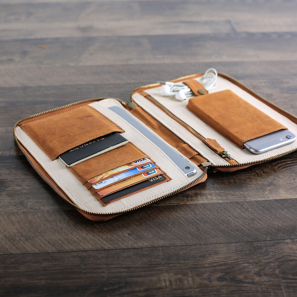 Groomsmen Gift, Personalized Leather Travel Wallet, Kindle/iPad Mini Holder