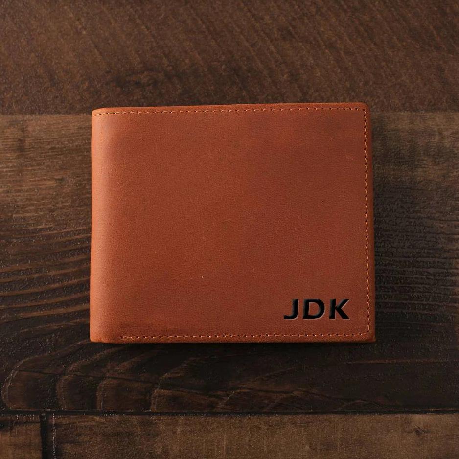 Personalized Monogram Logo Name Printed Genuine Leather Wallet Gift for Man