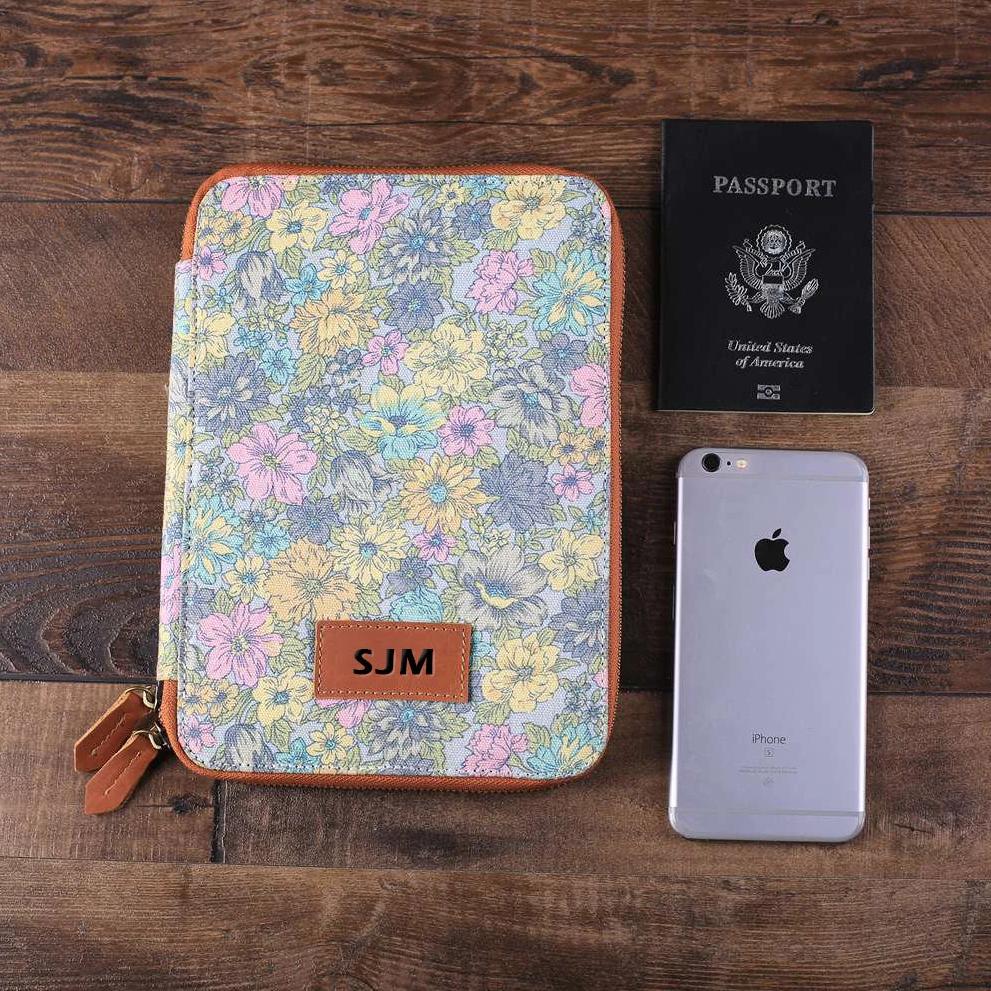 Bridesmaid Gifts, Personalized Canvas & Leather Travel Wallet, Passport Holder