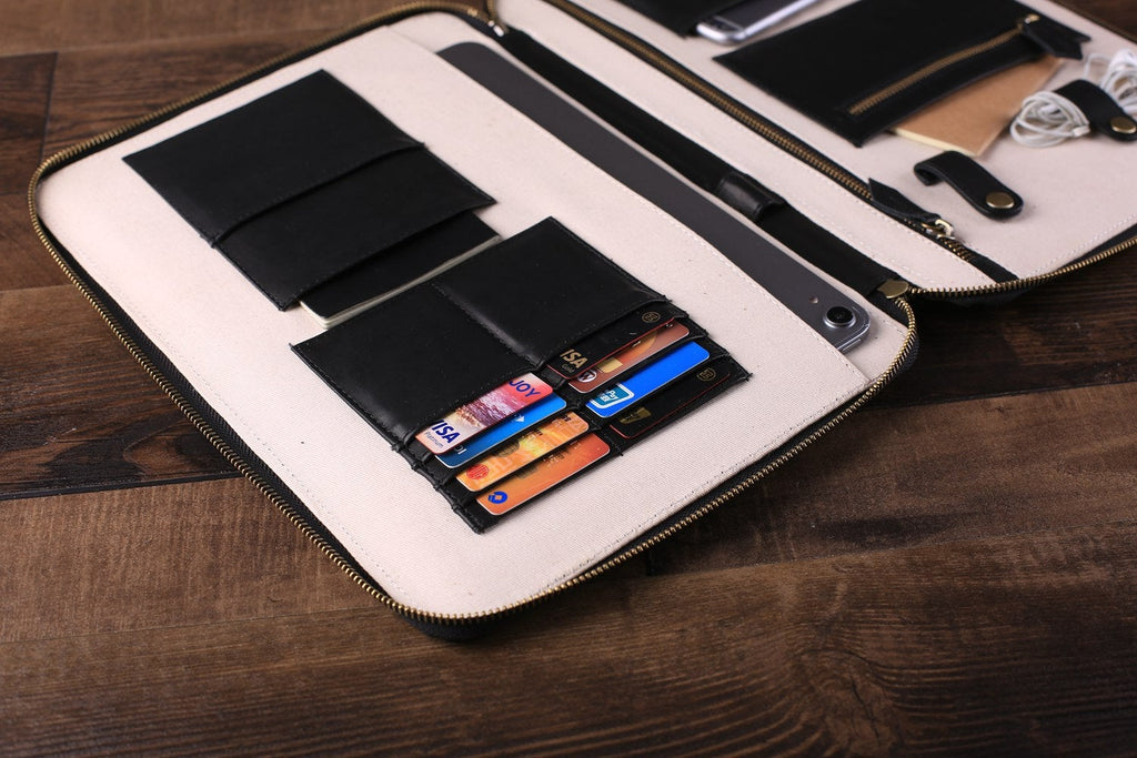 Large Personalized Leather Travel Wallet, Groomsmen Gift, iPad Pro Holder
