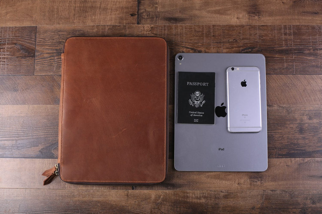 Personalized Large Leather Travel Wallet, iPad Pro Holder, Groomsmen Gift, Birthday Gift