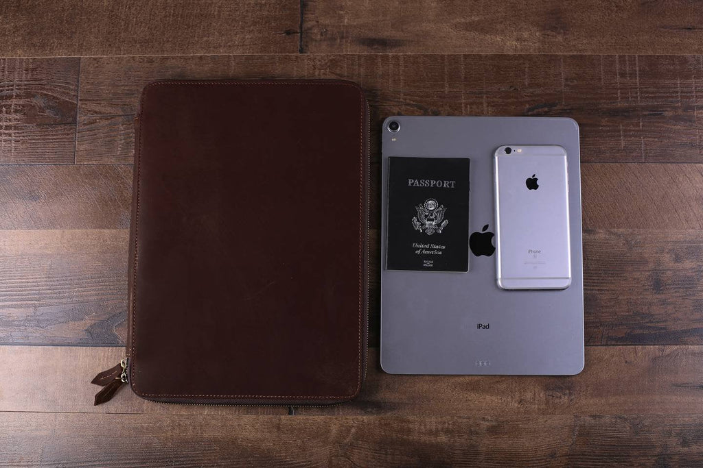 Personalized Large Leather Travel Wallet, iPad Pro Holder, Groomsmen Gift, Birthday Gift