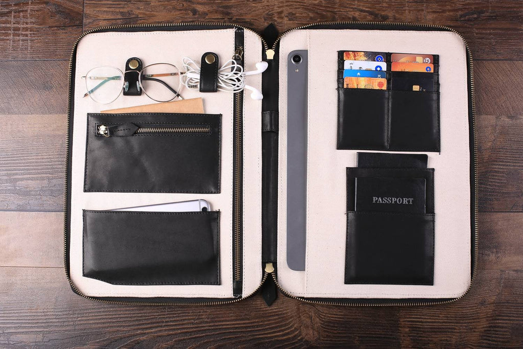 Personalized Large Leather Travel Wallet, iPad Pro Holder, Groomsmen Gift, Birthday Gift