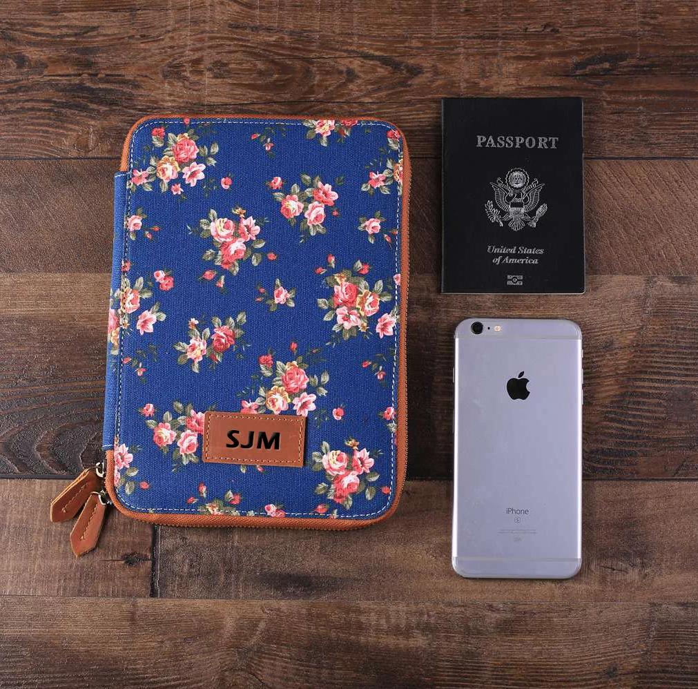 Groomsmen Gifts, Personalized Canvas Travel Wallet with Leather Trim