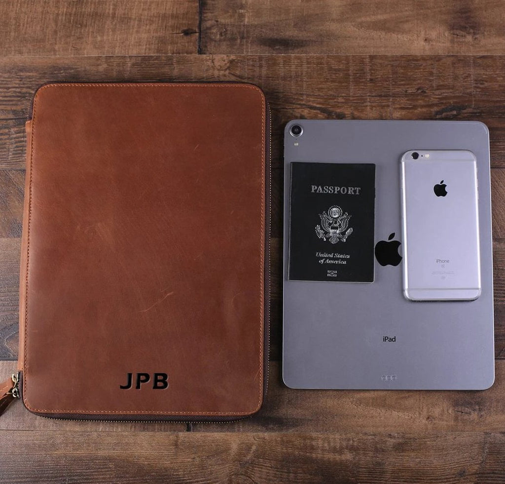 Personalized Large Leather Travel Wallet, iPad Pro Holder, Groomsmen Gift, Birthday Gift