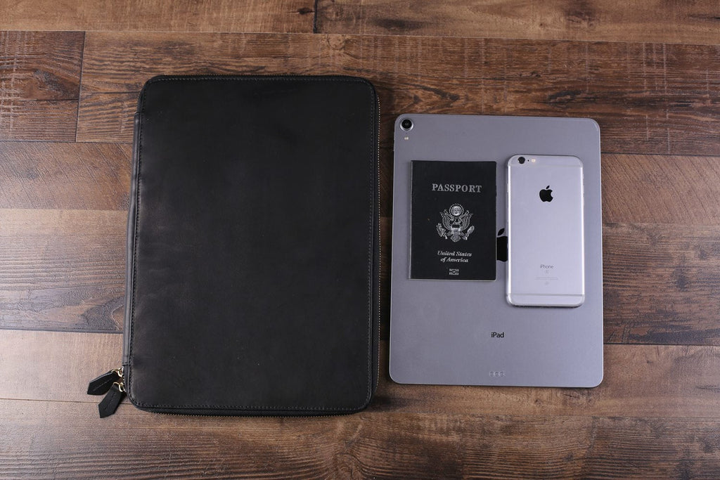 Large Personalized Leather Travel Wallet, Groomsmen Gift, iPad Pro Holder