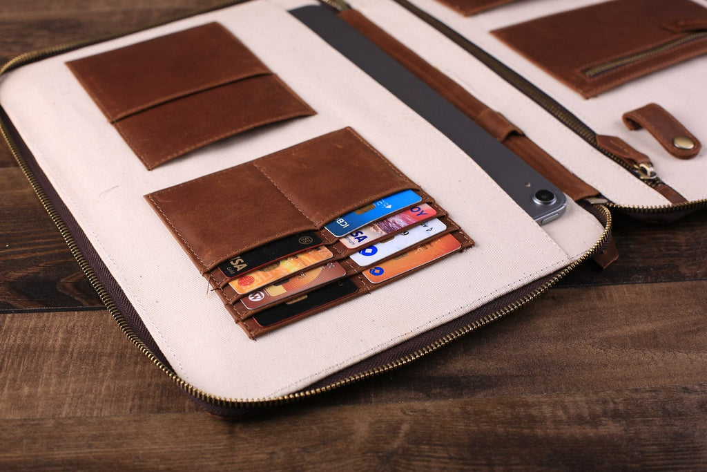 Personalized Large Leather Travel Wallet, iPad Pro Holder, Groomsmen Gift, Birthday Gift